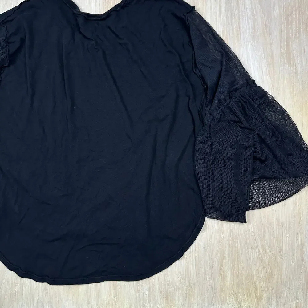 Free People Black Still Got It Boho Mesh Bell Sleeve Gothic Top Blouse Medium - Picture 11 of 13